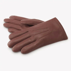 Cashmere Lined Leather Tech Gloves Saddle Brown