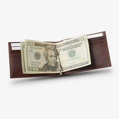 Bifold Leather Wallet with Money Clip Brown Leather