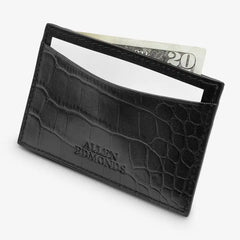 Slim Card Case Black Embossed Croco Leather