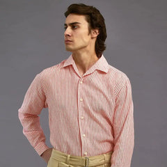 Eton Striped Linen Shirt Red