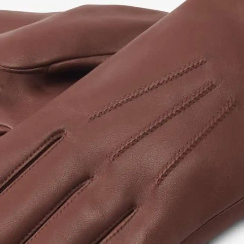 Cashmere Lined Leather Tech Gloves Saddle Brown