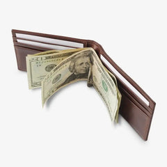 Bifold Leather Wallet with Money Clip Brown Leather