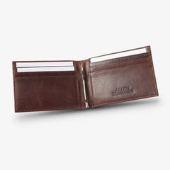 Bifold Leather Wallet with Money Clip Brown Leather