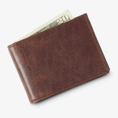 Bifold Leather Wallet with Money Clip Brown Leather