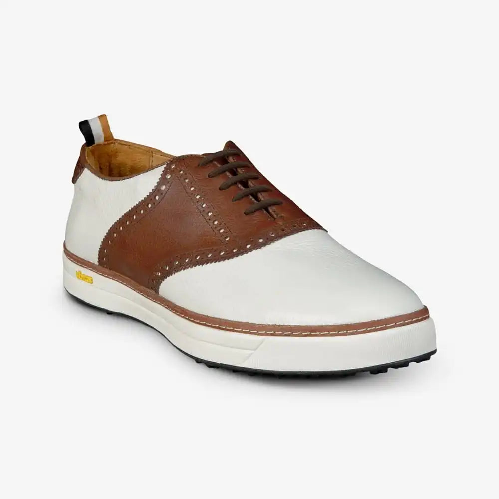 Straits Saddle Golf Shoe White & Brown Leather