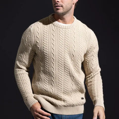 Barbour Lowfen Cable-knit Crewneck Sweater Stone
