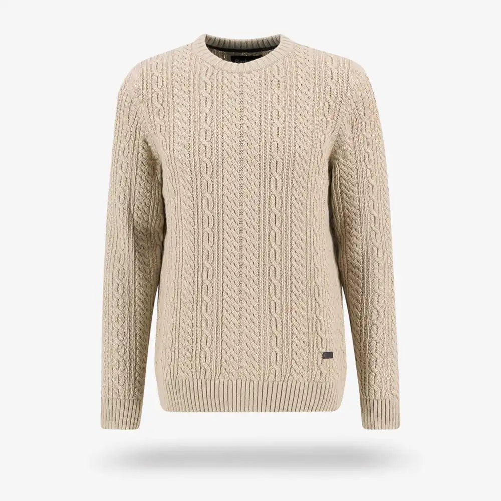 Barbour Lowfen Cable-knit Crewneck Sweater Stone
