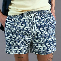 Bugatchi Cruz Mid-length Swim Trunks Navy / White