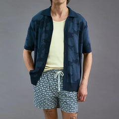 Bugatchi Cruz Mid-length Swim Trunks Navy / White