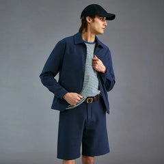 Les Deux Randall Seersucker Suit Shorts Dark Navy