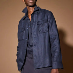 Eton Linen Four-pocket Overshirt Navy
