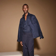 Eton Linen Four-pocket Overshirt Navy
