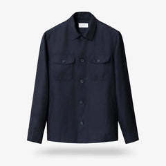 Eton Linen Four-pocket Overshirt Navy
