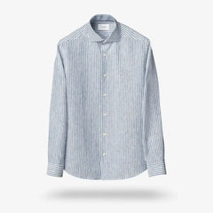 Eton Striped Linen Shirt Blue