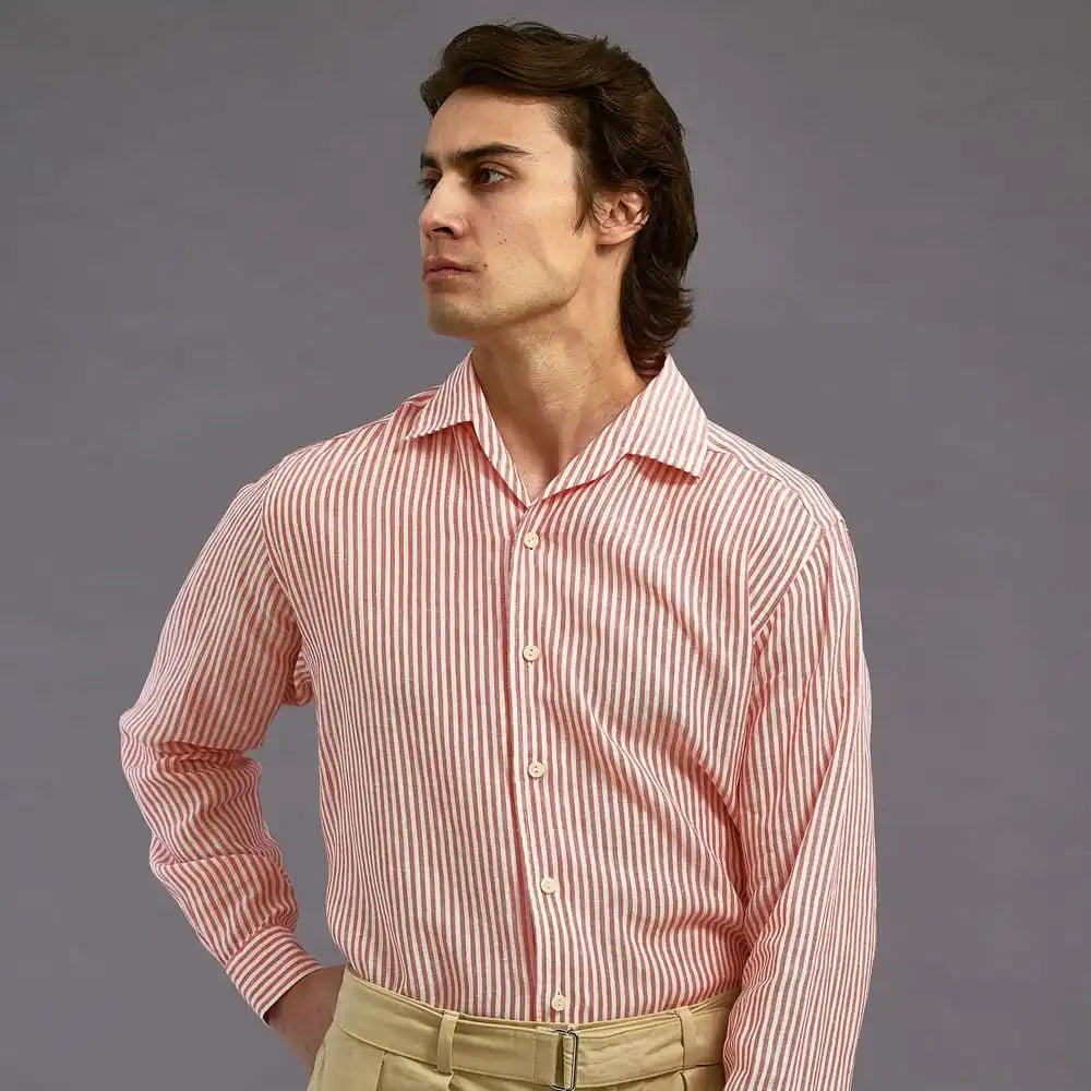 Eton Striped Linen Shirt Red
