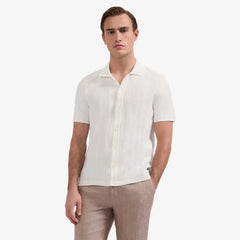Bugatchi Full Button Short Sleeve Polo Sweater Ivory