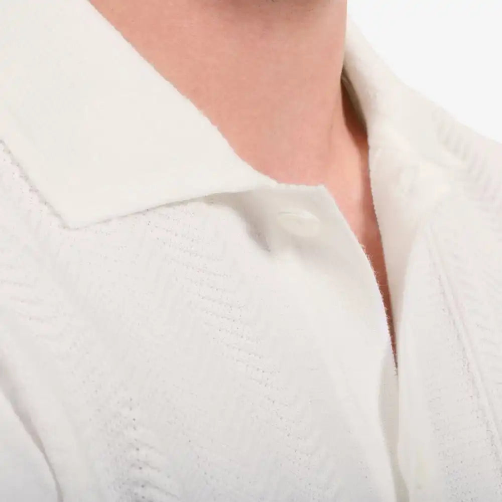 Bugatchi Full Button Short Sleeve Polo Sweater Ivory