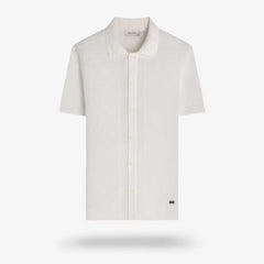 Bugatchi Full Button Short Sleeve Polo Sweater Ivory