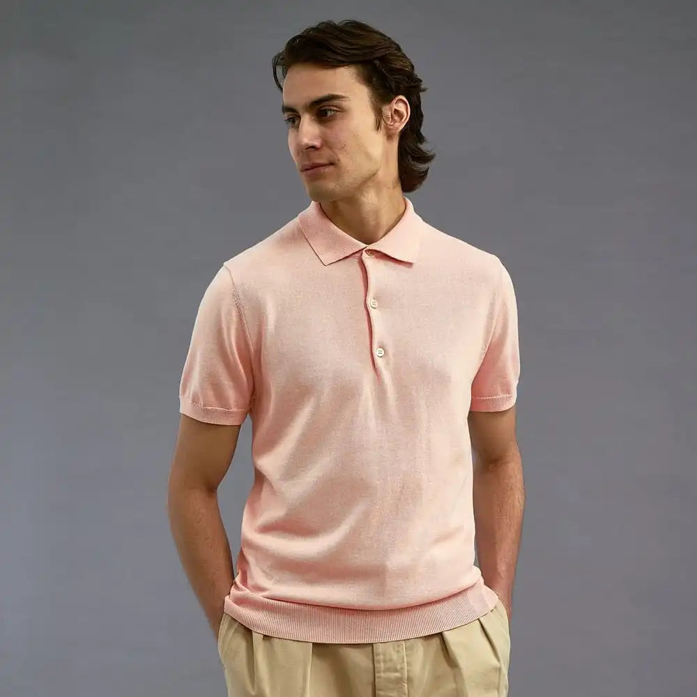 Short Sleeve Knit Polo Pink