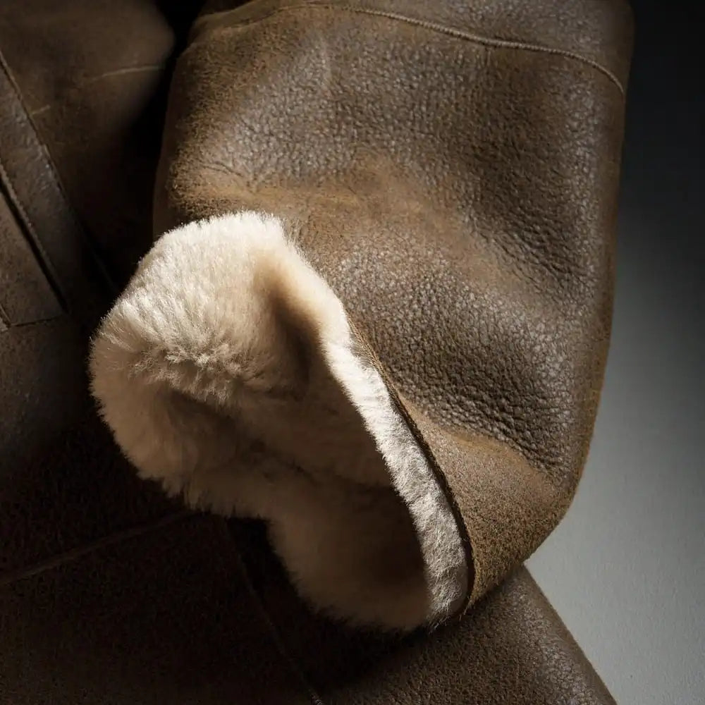 Double Breasted Shearling Coat Brown